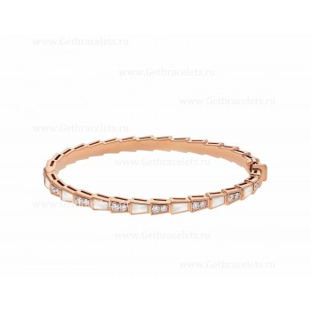 Serpenti Viper 18K Rose Gold thin Bracelet set with Mother of Pearl Elements and Pave Diamonds