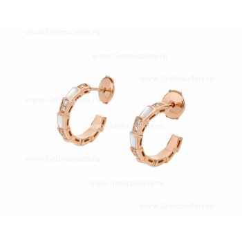 Serpenti Viper 18K Rose Gold Earrings with Mother of Pearl Elements and Pave Diamonds