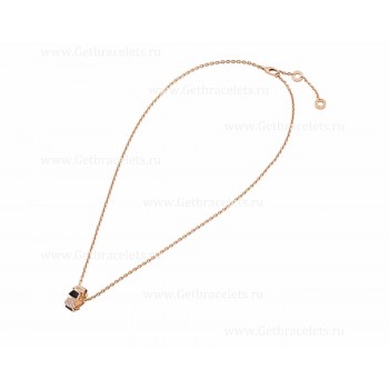 Serpenti Viper 18K Rose Gold Necklace with Onyx  Elements and Pave Diamonds on the Pendant