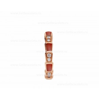 Small Serpenti Viper 18k Rose Gold Ring with Carnelian Elements and Pave Diamonds