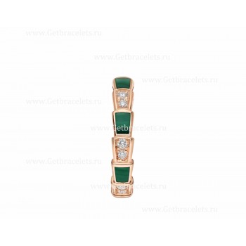 Small Serpenti Viper 18k Rose Gold Ring with Malachite Elements and Pave Diamonds