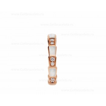 Small Serpenti Viper 18k Rose Gold Ring with Mother of Pearl Elements and Pave Diamonds