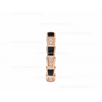 Small Serpenti Viper 18k Rose Gold Ring with Onyx Elements and Pave Diamonds