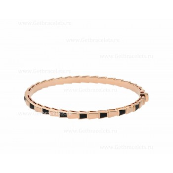 Serpenti Viper 18K Rose Gold thin Bangle Bracelet set with Onyx Elements