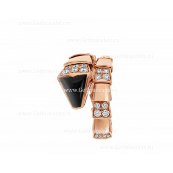 Serpenti Viper One-Coil Ring in 18K Rose Gold with Black Onyx Elements and Demi Pave Diamonds