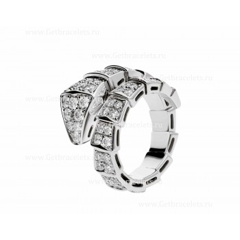 Serpenti Viper One-Coil Ring in 18K White Gold with Full Pave Diamonds