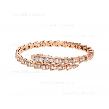 Serpenti Viper One-coil Thin Bracelet in 18K Rose Gold and Full Pave Diamonds