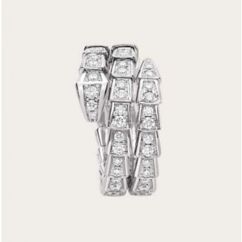 Serpenti Viper Two-coil 18K White Gold Ring set with Pave Diamonds
