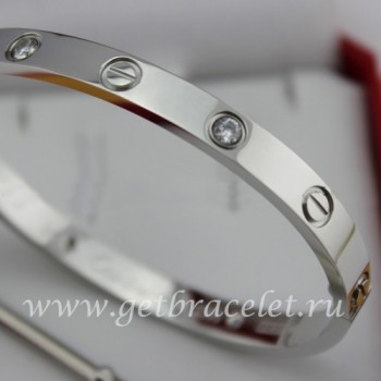 Replica Cartier White Gold Men and Women Love Bracelet 4 Diamonds B6035816 (New Version C Prevent Screws Fall Out)