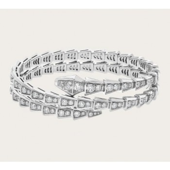 Serpenti Viper Two-Coil 18K White Gold Bracelet set with Pave Diamonds