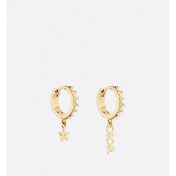 Replica Summer Fashion Christian Dior LOGO And Star Pendants Classic Yellow Gold Plated Women White Pearl Hoop Earrings