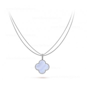 Replica Van Cleef Arpels Magic Alhambra Long Necklace 1 Motif Pendant White Gold Chalcedony