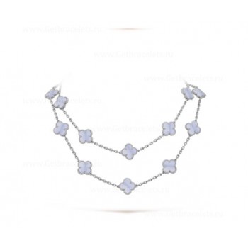 Replica Van Cleef Arpels Magic Alhambra Long Necklace 20 Motif Pendant White Gold Chalcedony