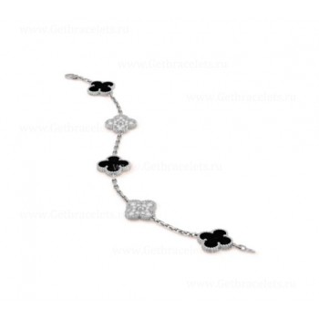Replica Van Cleef Arpels Vintage Alhambra Bracelet 5 motifs With Diamonds and Onyx