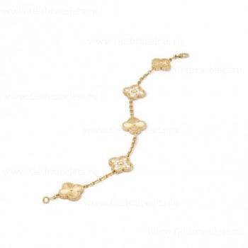 Replica Van Cleef Arpels Vintage Alhambra Bracelet 5 motifs Yellow Gold With Diamonds
