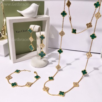 Replica Van Cleef Arpels Vintage Alhambra With Diamonds Malachite Set (3pcs)