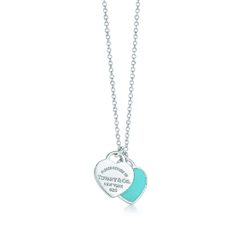 Most Luxury Tiffany Blue & Silver Mini Double Heart Tag Pendant Necklace Women Jewellery GRP06366/28751249