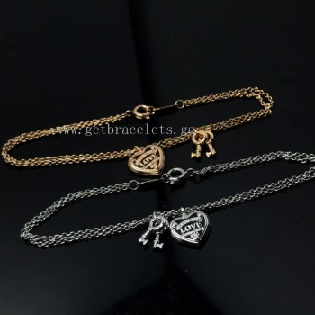 Return to Tiffany Love Heart Tag Key Bracelet in Silver/Rose Gold