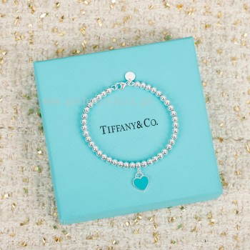 Return to Tiffany Pink/Red/Blue Tag Bead Bracelet in Silver 4 mm