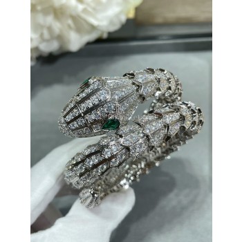Serpenti Large Emerald and Diamond Bracelet White Gold