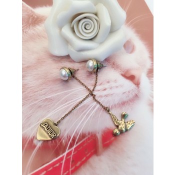 Spring Latest Dior J??Adior Classic Brass White Detail Asymmetric Swallow Heart Pendants Long Tassel Earrings For Ladies