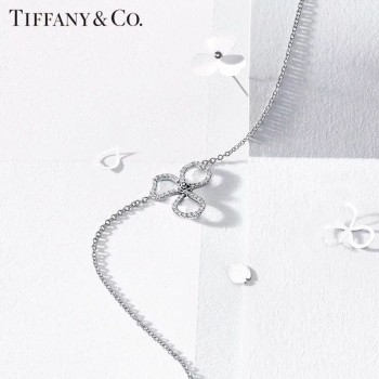 Tiffany & Co Elegant Style Paper Flowers Three Leaf Clover Open Flower Pendant Womens Diamonds Necklace