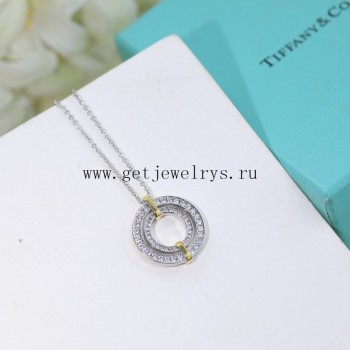 Tiffany Edge Circle Pendant in Platinum and Yellow Gold with Diamonds