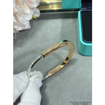 Tiffany Lock Bangle in White Gold/Rose Gold/Yellow Gold with Half Pave Diamonds