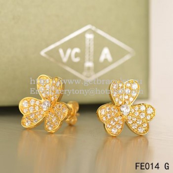 Van Cleef & Arpels Frivole Earrings Yellow Gold With Pave Diamond