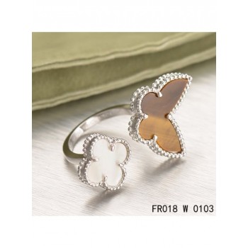 Van Cleef Arpels Luck Alhambra Between The Finger Ring White Gold With White and Grey Mother Of Pearl