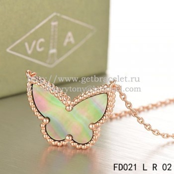 Van Cleef Arpels Lucky Alhambra Butterfly Pendant Pink Gold With Gray Mother Of Pearl