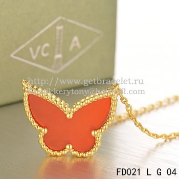 Van Cleef Arpels Lucky Alhambra Butterfly Pendant Yellow Gold With Carnelian Mother Of Pearl