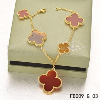 Van Cleef & Arpels Magic Alhambra Bracelet 5 Motifs Yellow Gold With Tigers Eye Carnelian