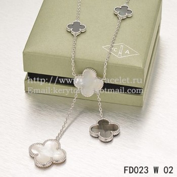 Van Cleef & Arpels Magic Alhambra Necklace White Gold 6 Motifs With White Gray Mother Of Pearl
