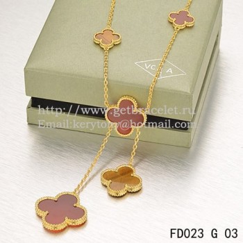 Van Cleef & Arpels Magic Alhambra Necklace Yellow Gold 6 Motifs With Tigers Eye Onyx Mother Of Pearl