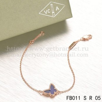 Van Cleef & Arpels Sweet Alhambra Butterfly Bracelet Pink Gold With Malachite Mother Of Pearl