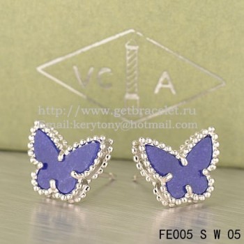 Van Cleef & Arpels Sweet Alhambra Butterfly Earrings White Gold With Lapis Stone Mother Of Pearl