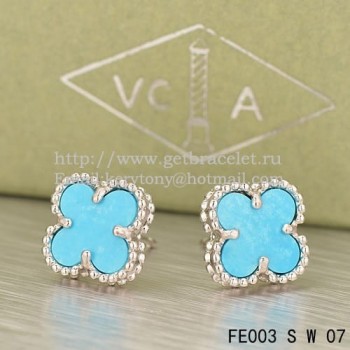 Van Cleef & Arpels Sweet Alhambra Earrings White Gold With Turquoise Mother Of Pearl