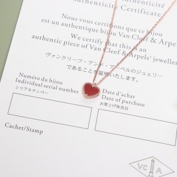 Van Cleef & Arpels Sweet Alhambra Heart Pendant Pink Gold Carnelian