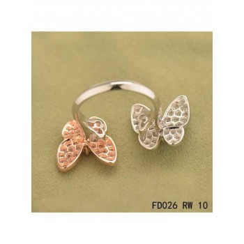 Van Cleef Arpels Two Butterfly Between The Finger Ring Pink Gold Round Pink Sapphires