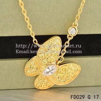 Van Cleef Arpels Two Butterfly Necklace Yellow Gold Stone Combination With Pave Diamonds