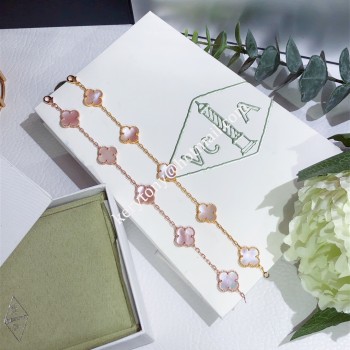 Premium replica Van Cleef Arpels Vintage Alhambra Bracelet 5 Motifs Rose Gold With Pink Mother-of-Pearl Spring