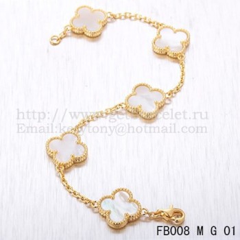 Van Cleef & Arpels Vintage Alhambra Bracelet 5 Motifs Yellow Gold With White Mother Of Pearl