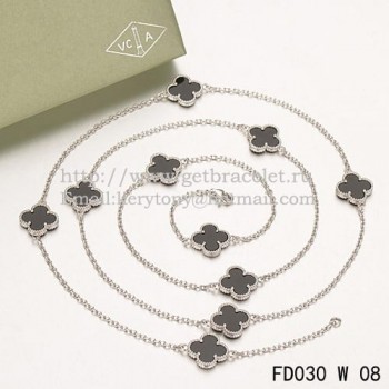 Van Cleef & Arpels Vintage Alhambra Necklace White Gold 10 Motifs With Black Agate Mother Of Pearl