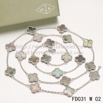 Van Cleef & Arpels Vintage Alhambra Necklace White Gold 20 Motifs With Gray Mother Of Pearl