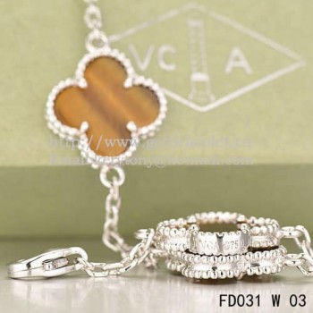 Van Cleef & Arpels Vintage Alhambra Necklace White Gold 20 Motifs With Tigers Eye Mother Of Pearl