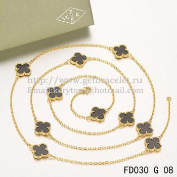 Van Cleef & Arpels Vintage Alhambra Necklace Yellow Gold 10 Motifs With Black Agate Mother Of Pearl