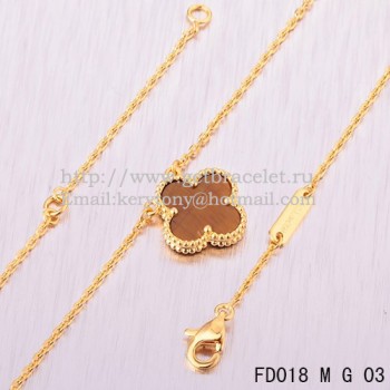 Van Cleef & Arpels Vintage Alhambra Pendant Yellow Gold With Tigers Eye Mother Of Pearl 15mm