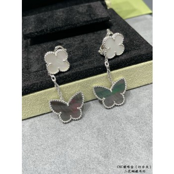 Van Cleef & Arpels Lucky Alhambra Earrings 2 Motifs White Gold with White and Gray Mother-of-pearl