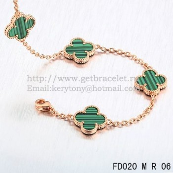 VCA Vintage Alhambra Necklace Pink Gold 10 Motifs Malachite Mother Of Pearl 45cm